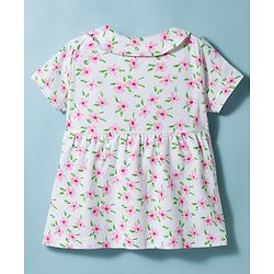 Babyhug Cotton Knit Half Sleeves Front Open Co-ords Top & Shorts Night Suit with Floral Print - White