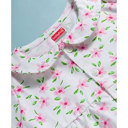 Babyhug Cotton Knit Half Sleeves Front Open Co-ords Top & Shorts Night Suit with Floral Print - White