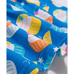 Babyhug Cotton Knit Frill Sleeves Co-ords Top & Shorts Night Suit with Tropical Theme Print - Blue