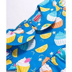Babyhug Cotton Knit Frill Sleeves Co-ords Top & Shorts Night Suit with Tropical Theme Print - Blue
