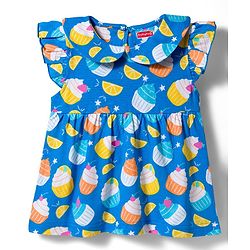 Babyhug Cotton Knit Frill Sleeves Co-ords Top & Shorts Night Suit with Tropical Theme Print - Blue