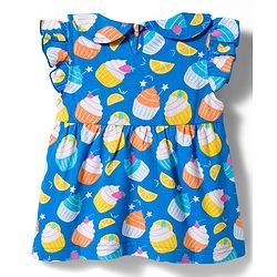 Babyhug Cotton Knit Frill Sleeves Co-ords Top & Shorts Night Suit with Tropical Theme Print - Blue