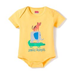 Babyhug 100% Cotton Knit Half Sleeves Onesies with Animal Print & Stripes Pack of 3 - Multicolor