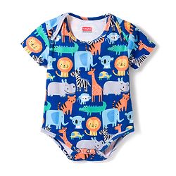 Babyhug 100% Cotton Knit Half Sleeves Onesies with Animal Print & Stripes Pack of 3 - Multicolor