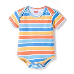 Babyhug 100% Cotton Knit Half Sleeves Onesies with Animal Print & Stripes Pack of 3 - Multicolor