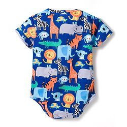 Babyhug 100% Cotton Knit Half Sleeves Onesies with Animal Print & Stripes Pack of 3 - Multicolor