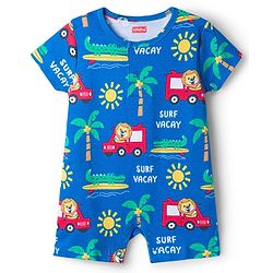 Babyhug 100% Cotton Knit Half Sleeves Onesies with Safari Theme Print Pack of 3 - Multicolor