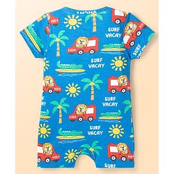 Babyhug 100% Cotton Knit Half Sleeves Striped Rompers with Beach Theme Print Pack of 2 - Multicolor