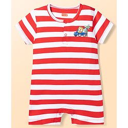 Babyhug 100% Cotton Knit Half Sleeves Striped Rompers with Beach Theme Print Pack of 2 - Multicolor