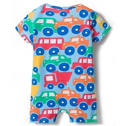 Babyhug 100% Cotton Knit Half Sleeves Striped Rompers with Car Print Pack of 2 - Multicolor