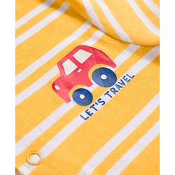 Babyhug 100% Cotton Knit Half Sleeves Striped Rompers with Car Print Pack of 2 - Multicolor