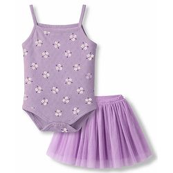 Babyhug 100% Interlock Knit Sleeveless Onesie & Skirt With Floral Print - Purple