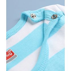 Babyhug 100% Cotton Interlock Knit Half Sleeves Striped Onesie With Whale Applique - Light Blue