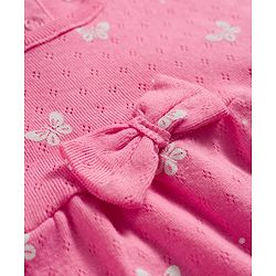 Babyhug 100% Cotton Interlock Knit Half Sleeves Onesie & Hairband With Butterfly Print & Bow Applique - Pink