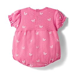 Babyhug 100% Cotton Interlock Knit Half Sleeves Onesie & Hairband With Butterfly Print & Bow Applique - Pink