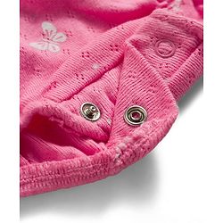 Babyhug 100% Cotton Interlock Knit Half Sleeves Onesie & Hairband With Butterfly Print & Bow Applique - Pink