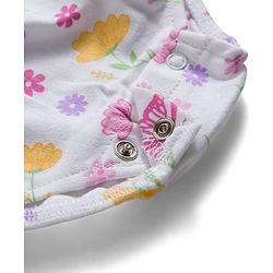 Babyhug 100% Cotton Knit Sleeveless Floral Printed Onesie with Headband & Bow Applique- White