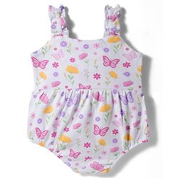 Babyhug 100% Cotton Knit Sleeveless Floral Printed Onesie with Headband & Bow Applique- White