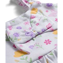 Babyhug 100% Cotton Knit Sleeveless Floral Printed Onesie with Headband & Bow Applique- White