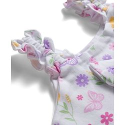 Babyhug 100% Cotton Knit Sleeveless Floral Printed Onesie with Headband & Bow Applique- White