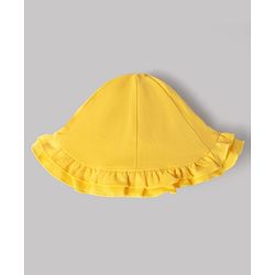 Babyhug 100% Cotton Knit Sleeveless Duck Embroidered & Polka Dots Printed Onesie With Cap - Yellow & White