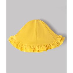 Babyhug 100% Cotton Knit Sleeveless Duck Embroidered & Polka Dots Printed Onesie With Cap - Yellow & White