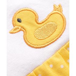 Babyhug 100% Cotton Knit Sleeveless Duck Embroidered & Polka Dots Printed Onesie With Cap - Yellow & White