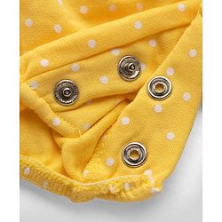 Babyhug 100% Cotton Knit Sleeveless Duck Embroidered & Polka Dots Printed Onesie With Cap - Yellow & White