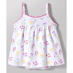 Babyhug 100% Cotton Knit Sleeveless Onesie with Floral Print - White