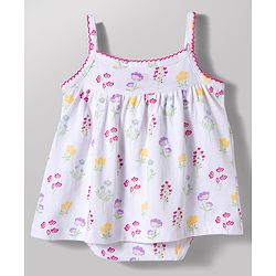 Babyhug 100% Cotton Knit Sleeveless Onesie with Floral Print - White