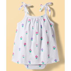 Babyhug 100% Cotton Knit Floral Printed Frock Style Onesie - White