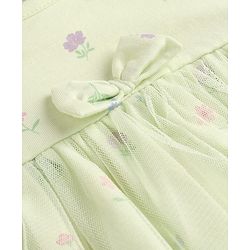 Babyhug 100% Cotton Knit Half Puffed Sleeves Floral Printed Frock Style Onesie with Headband & Bow Applique - Lime Green