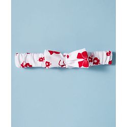 Babyhug 100% Cotton Knit Sleeveless Frock Style Onesie with Hairband & Floral Print - White
