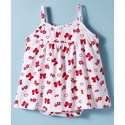 Babyhug 100% Cotton Knit Sleeveless Frock Style Onesie with Hairband & Floral Print - White