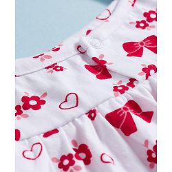 Babyhug 100% Cotton Knit Sleeveless Frock Style Onesie with Hairband & Floral Print - White