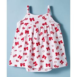 Babyhug 100% Cotton Knit Sleeveless Frock Style Onesie with Hairband & Floral Print - White