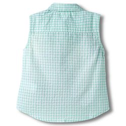 Babyhug Cotton Seer Sucker Woven Sleeveless Checkered Top with Crochet Flowers - Light Blue & White