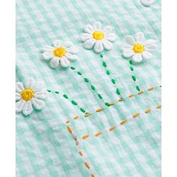 Babyhug Cotton Seer Sucker Woven Sleeveless Checkered Top with Crochet Flowers - Light Blue & White