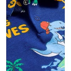 Babyhug 100% Cotton Knit Half Sleeves Dino Printed Onesie - Navy Blue