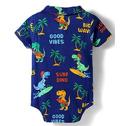 Babyhug 100% Cotton Knit Half Sleeves Dino Printed Onesie - Navy Blue