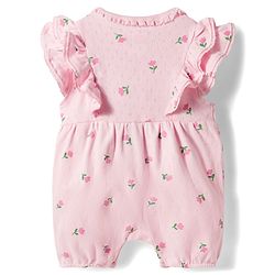 Babyhug 100% Cotton Knit Frill Sleeves Floral Printed Romper with Hairband - Pink