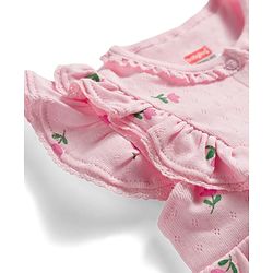 Babyhug 100% Cotton Knit Frill Sleeves Floral Printed Romper with Hairband - Pink