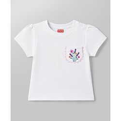 Babyhug 100% Cotton Knit Half Sleeves Floral Embroidered T-Shirt - White