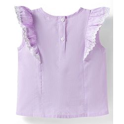 Babyhug Cotton Woven Sleeveless Striped Top with Lace & Frill Detailing - Lilac