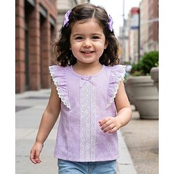Babyhug Cotton Woven Sleeveless Striped Top with Lace & Frill Detailing - Lilac