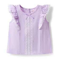 Babyhug Cotton Woven Sleeveless Striped Top with Lace & Frill Detailing - Lilac