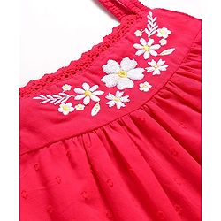 Babyhug 100% Cotton Dobby Woven Sleeveless Top with Floral Embroidery - Red