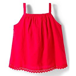 Babyhug 100% Cotton Dobby Woven Sleeveless Top with Floral Embroidery - Red