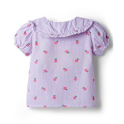 Babyhug Seer-Sucker Woven Half Sleeves Striped Top With Floral Print - Multicolor