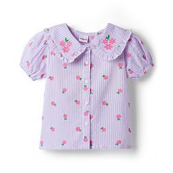 Babyhug Seer-Sucker Woven Half Sleeves Striped Top With Floral Print - Multicolor